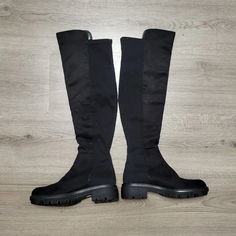 Unisa Women's Black Tall Over The Knee Lug Sole Boots Faux Suede Size 6.5 Casual